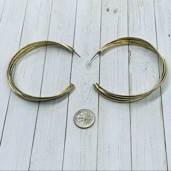 Gold Triple Strand Hoops - Picture 1 of 2